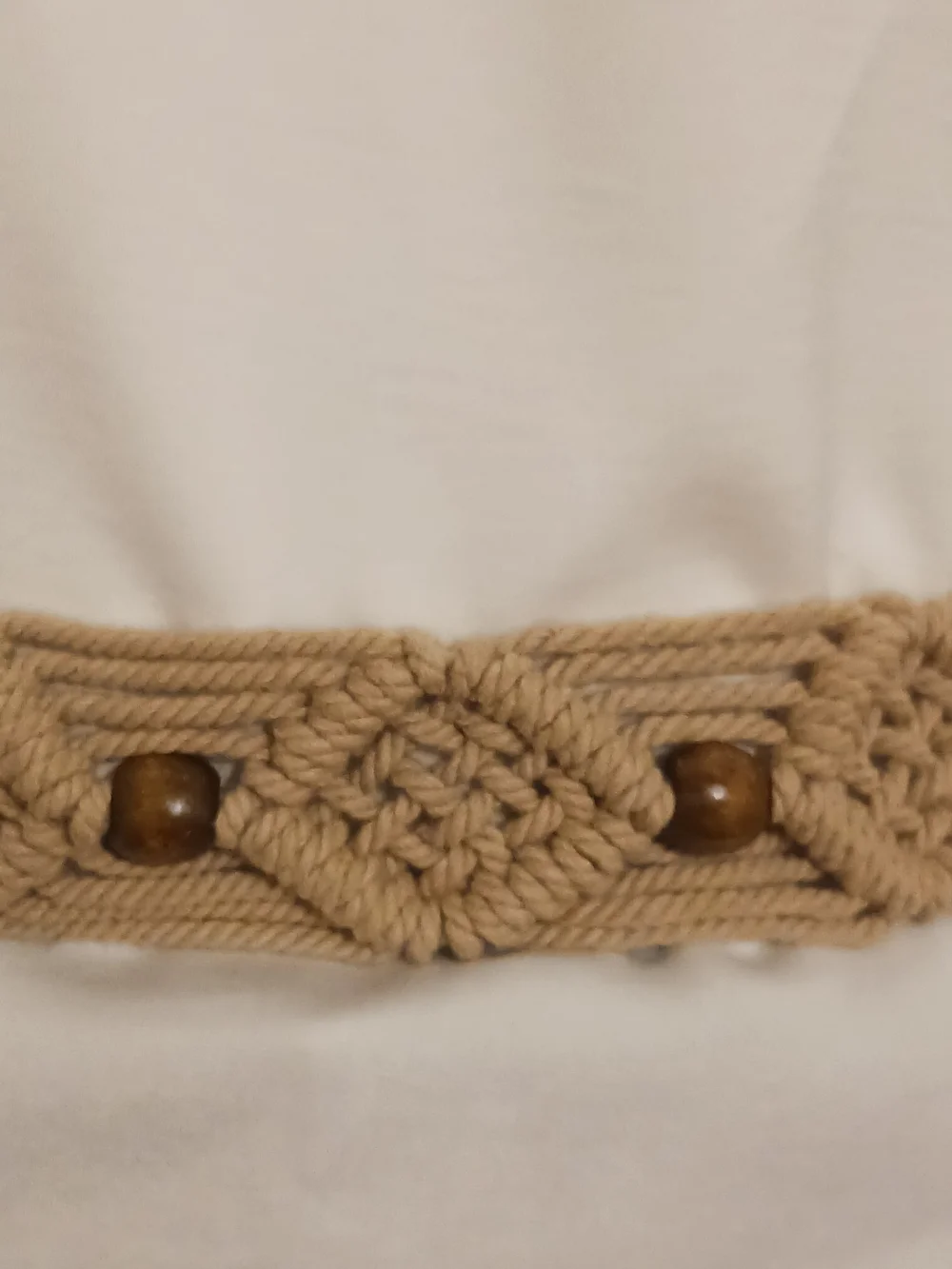 Neutral Braided Rope Waist Belt in Tan With Wood Bead Accent 52